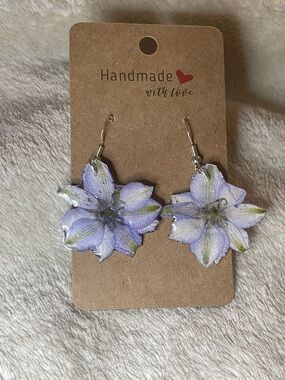Handmade Purple Floral Earrings s 925 hooks with backings * Saved*